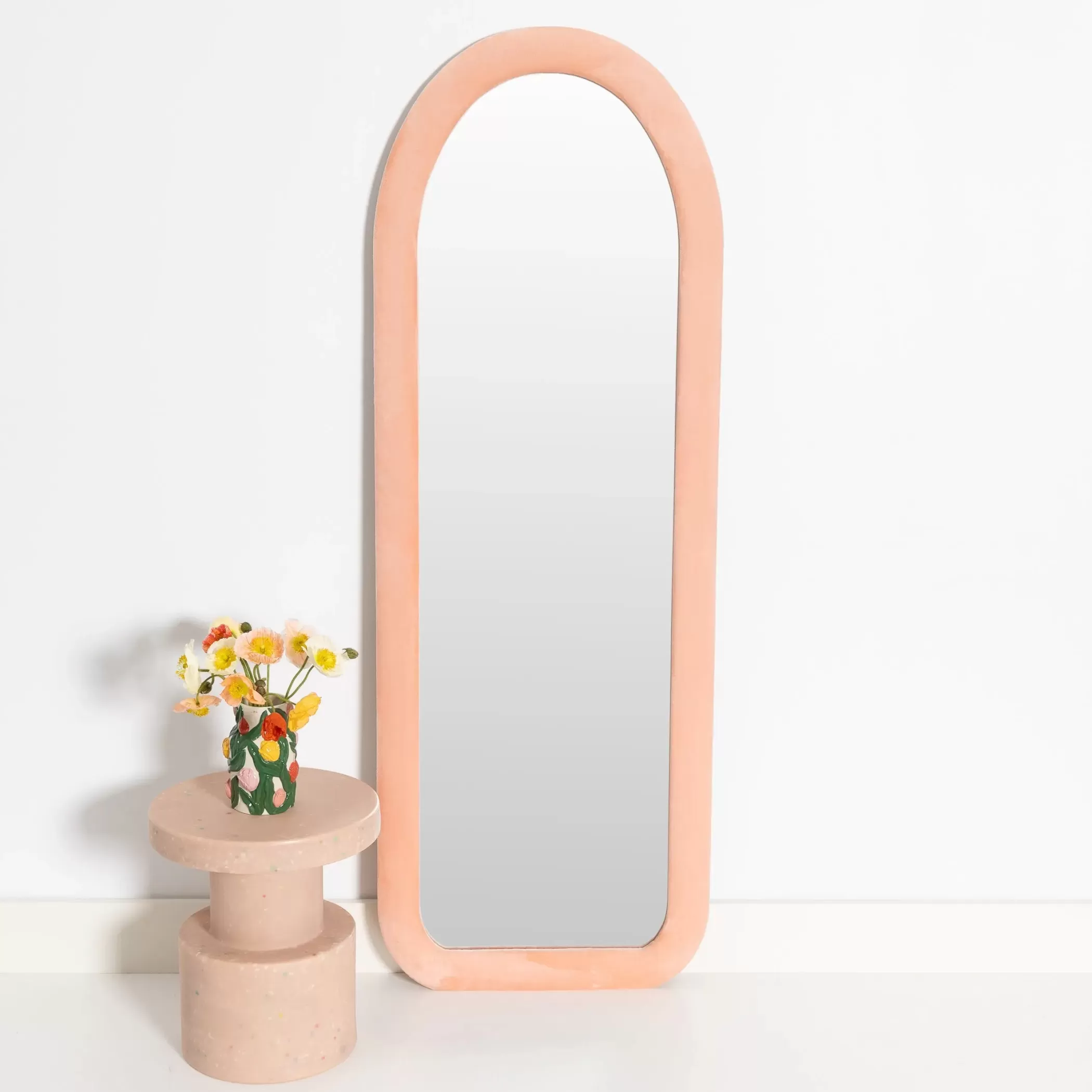 Furniture, Mirrors & Lighting | GigiandTom Archway Velvet Full Length Mirror Peach