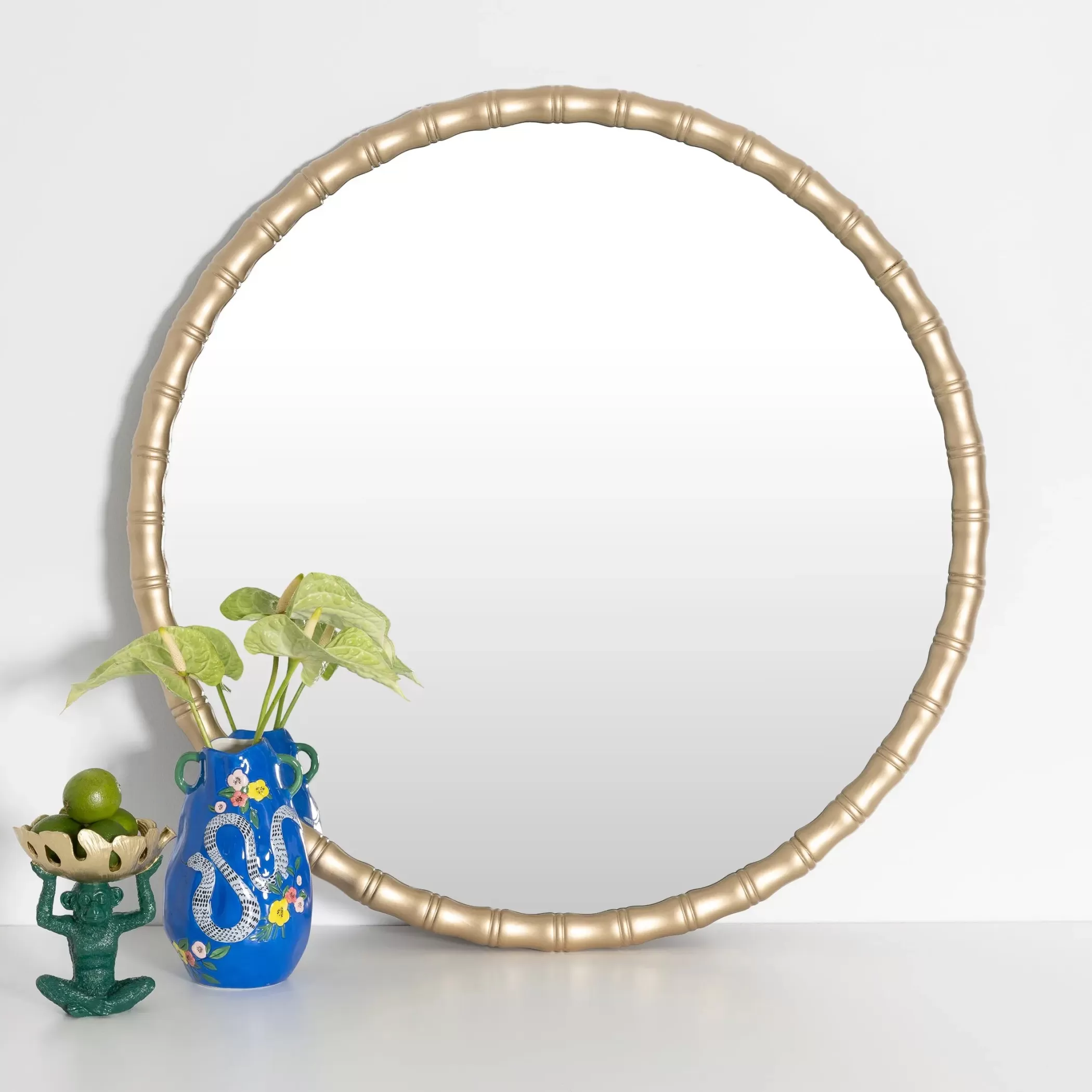 Furniture, Mirrors & Lighting | GigiandTom Bamboo Round Wooden Wall Mirror Gold