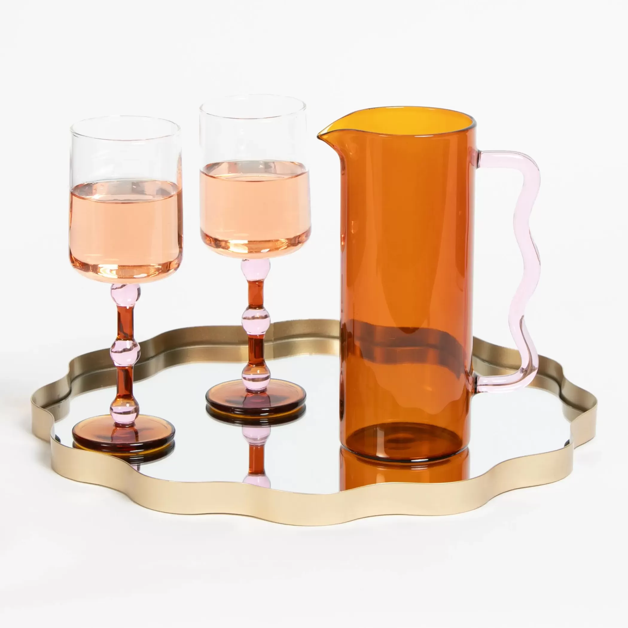 Drink & Barware | GigiandTom Boho Glass Drink Pitcher Amber/Pink