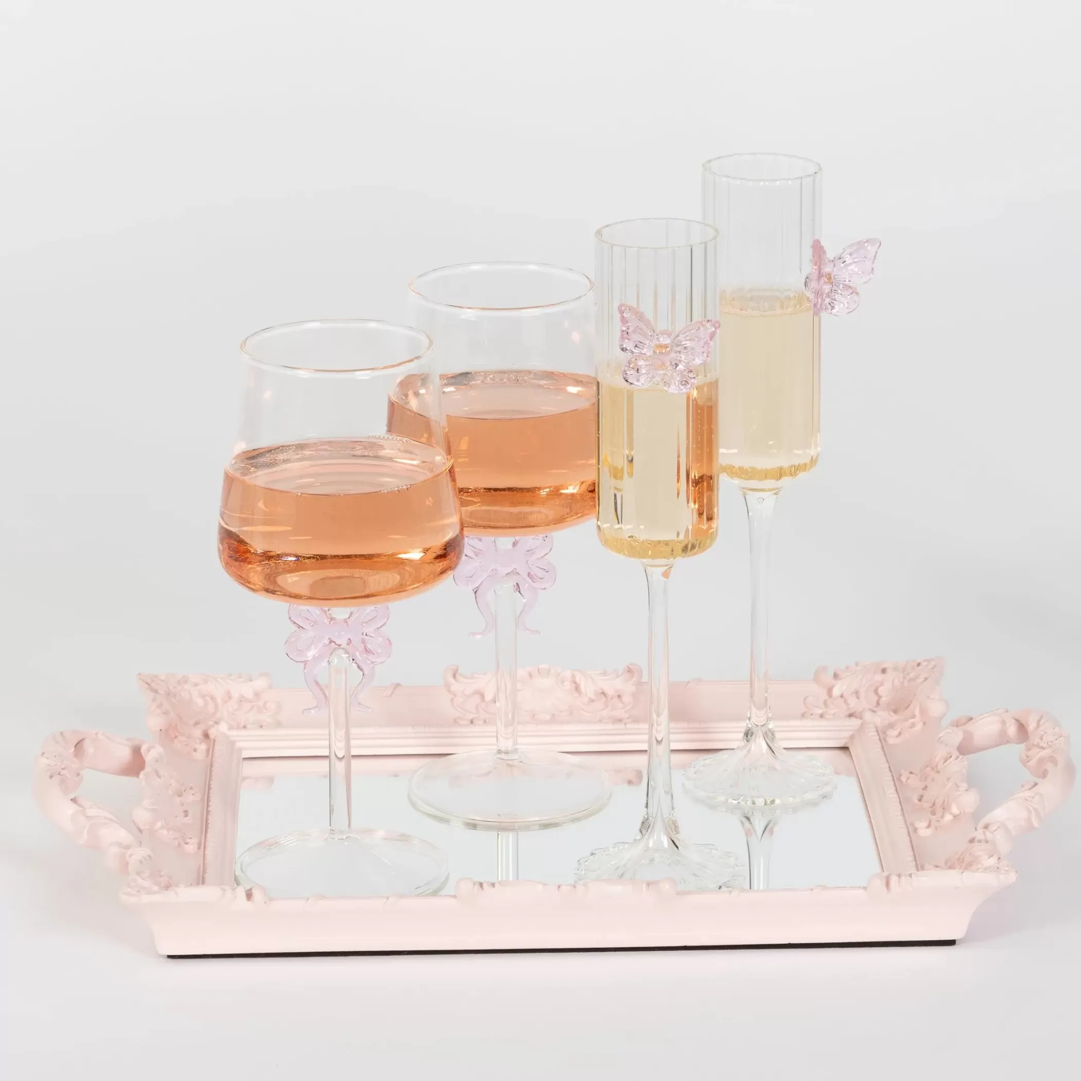 Drink & Barware | GigiandTom Bow Wine Glass Clear Set Pink