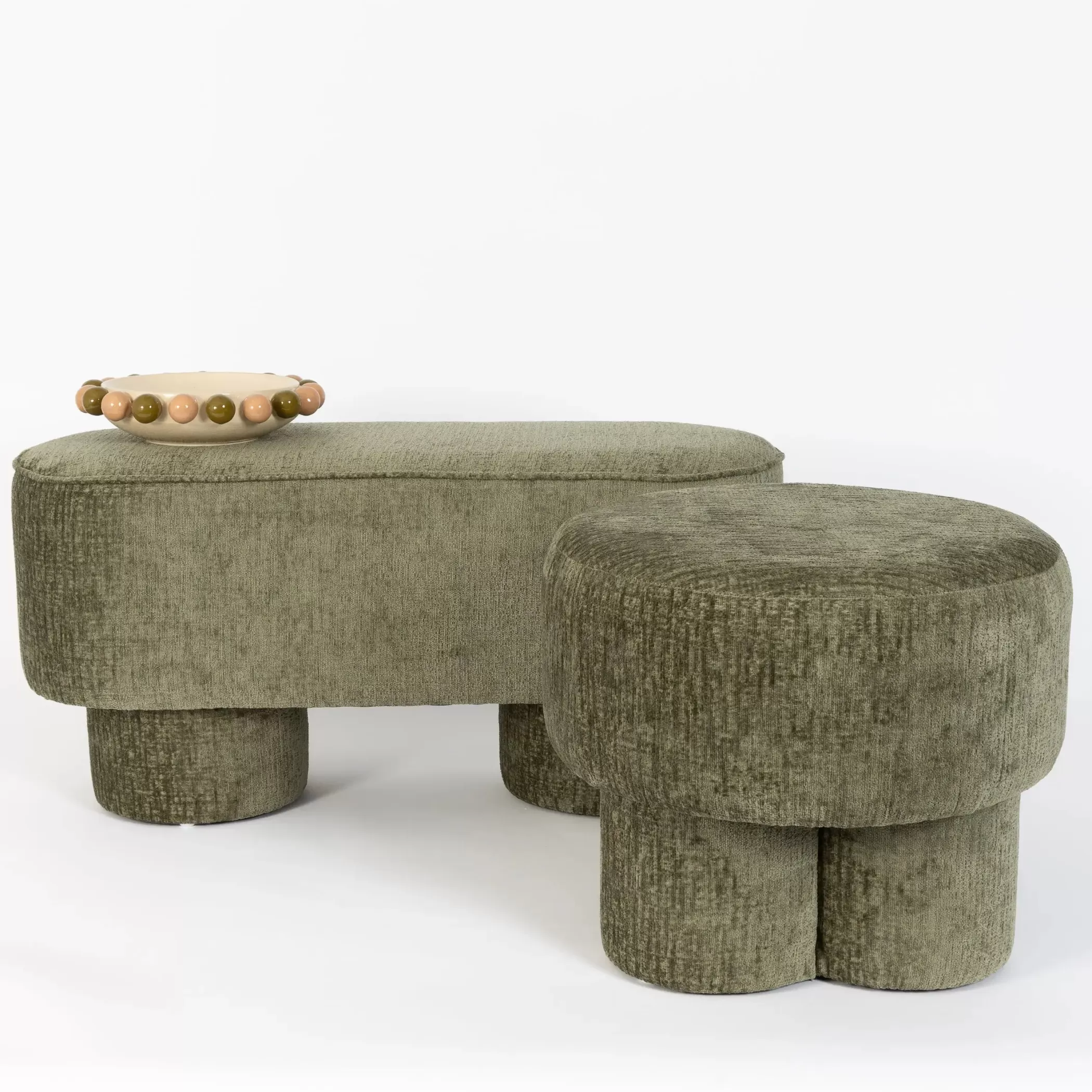 Furniture, Mirrors & Lighting | GigiandTom Chubby Chenille Ottoman Green