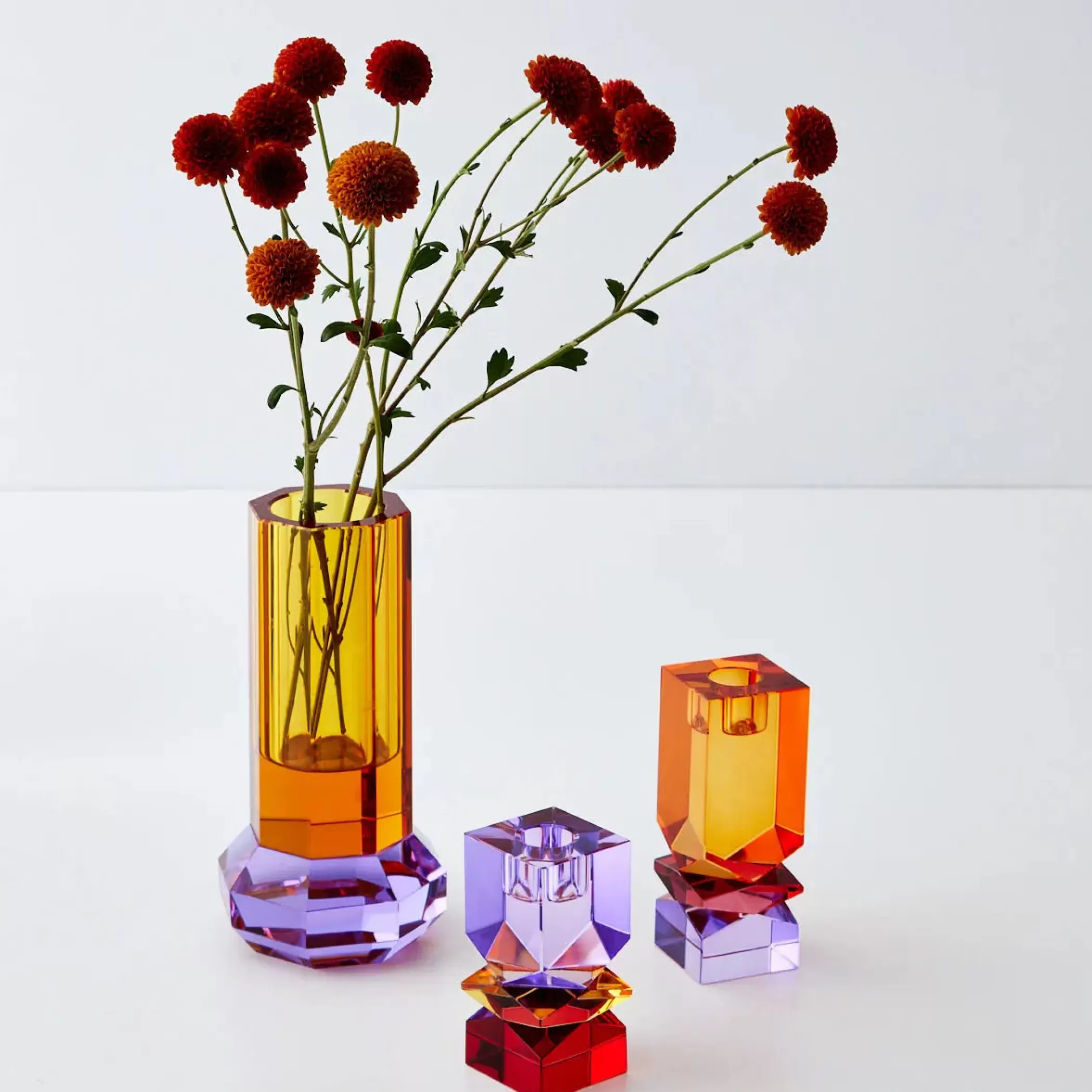 Vases & Planters | GigiandTom Cushion Crystal Cut Coloured Vase Amber