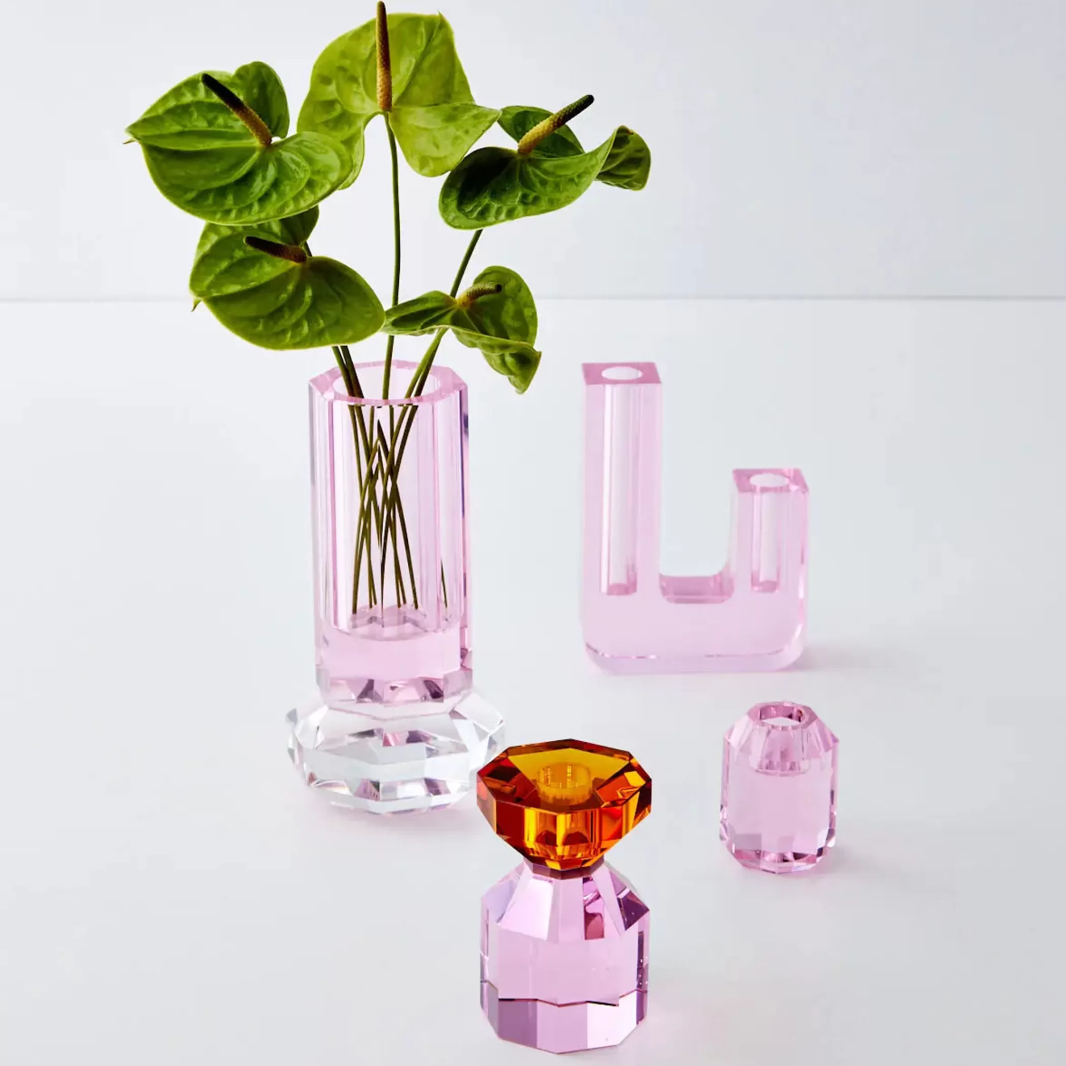 Vases & Planters | GigiandTom Cushion Crystal Cut Coloured Vase Pink