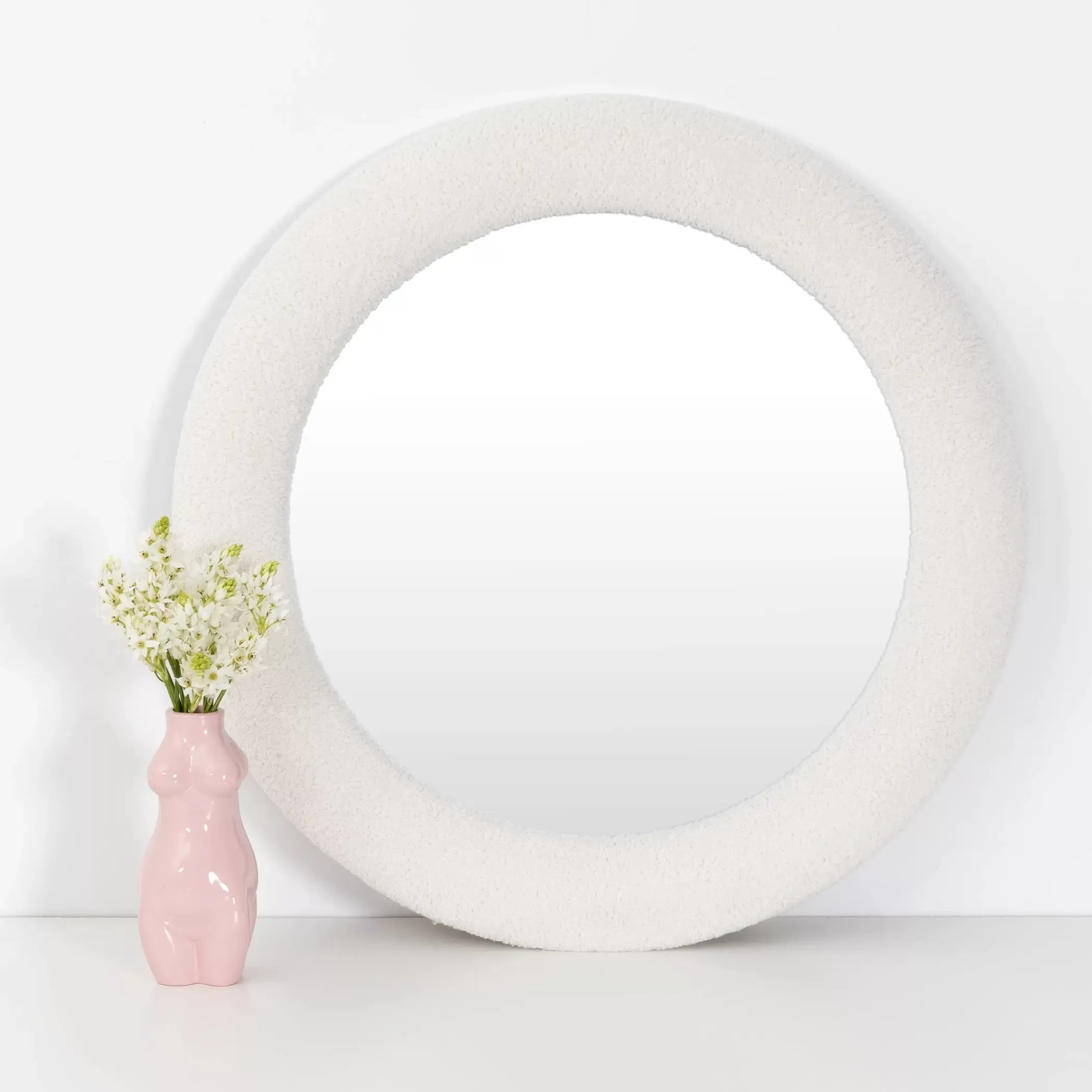 Furniture, Mirrors & Lighting | GigiandTom Round Boucle Wall Mirror White