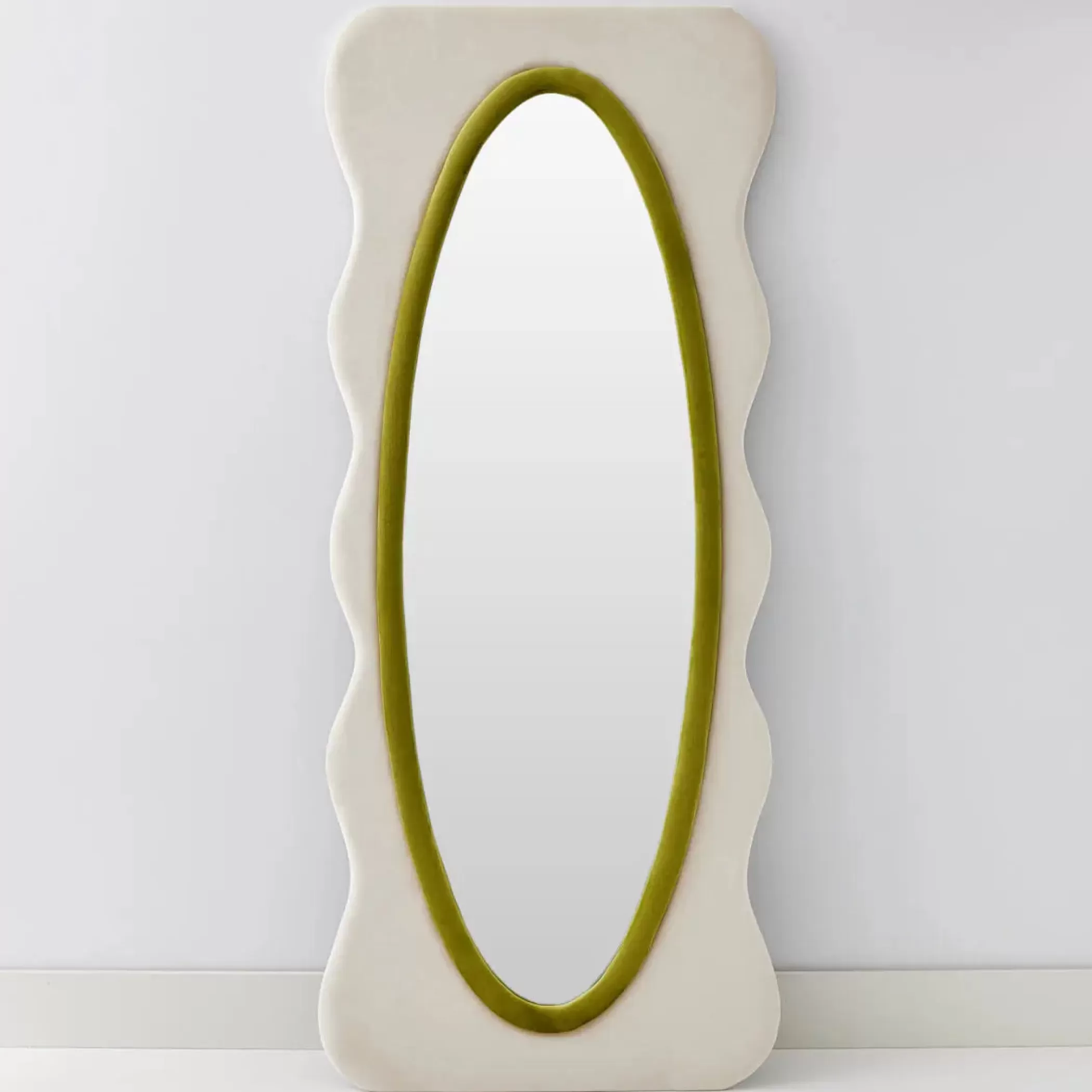 Furniture, Mirrors & Lighting | GigiandTom Squiggle Wavy Velvet Mirror Cream/Green