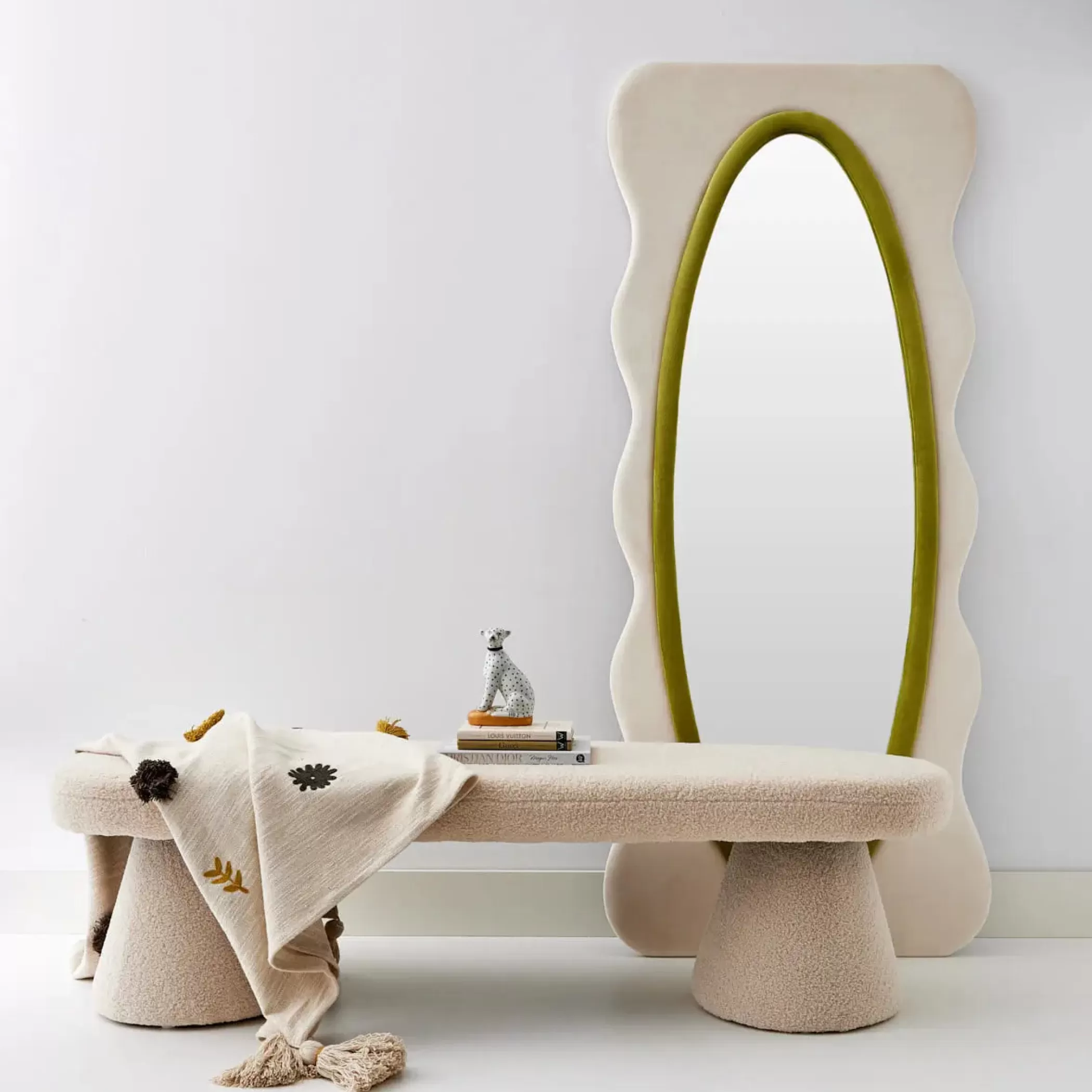 Furniture, Mirrors & Lighting | GigiandTom Squiggle Wavy Velvet Mirror Cream/Green